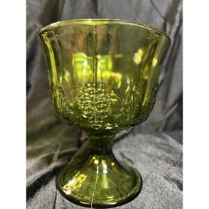 Vintage‎ Indiana Glass Colony Harvest Pedestal Bowl Grape Avocado Green (2222)